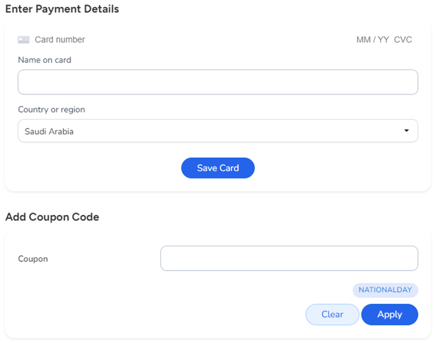 enter payment details